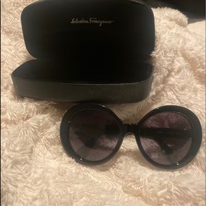 Ferragamo round oversized sunglasses.
